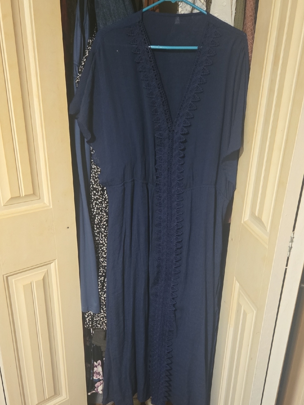Navy Crochet-Trim Maxi Cover-up